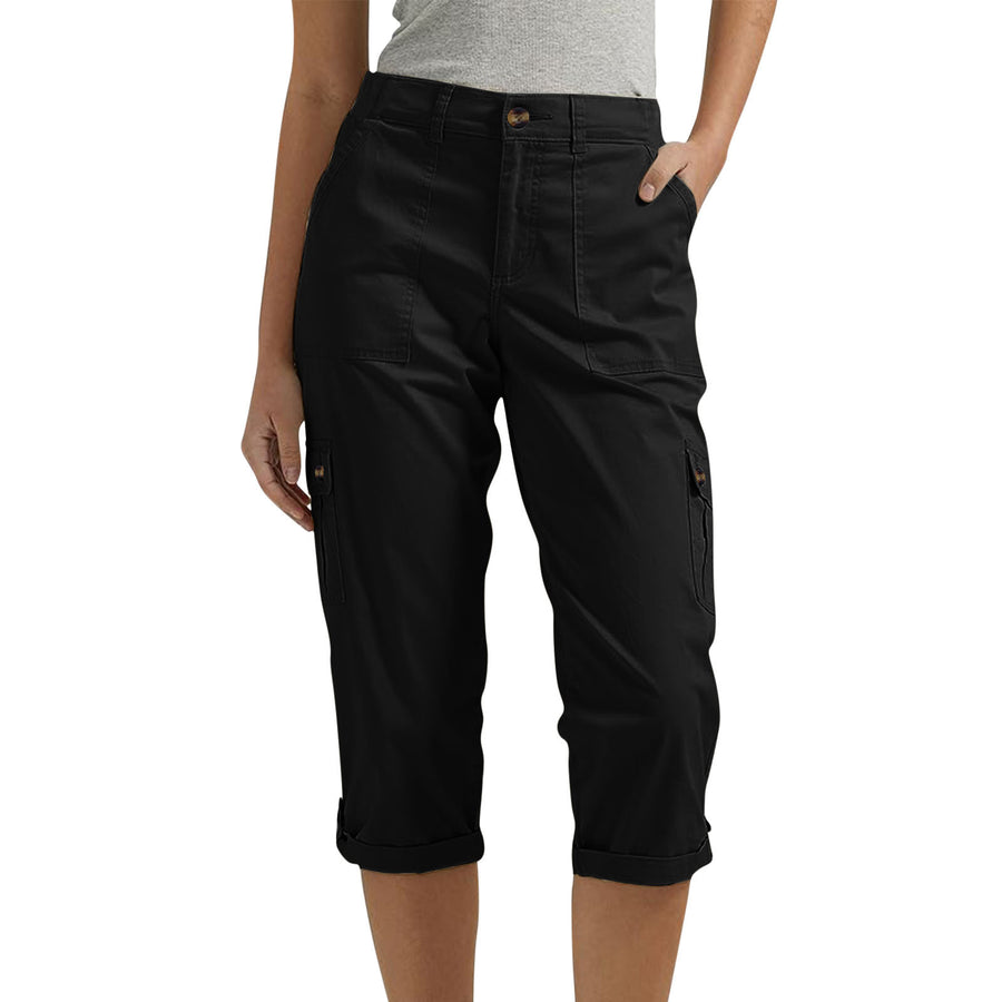 Women's high waist capri pants with pockets in Black