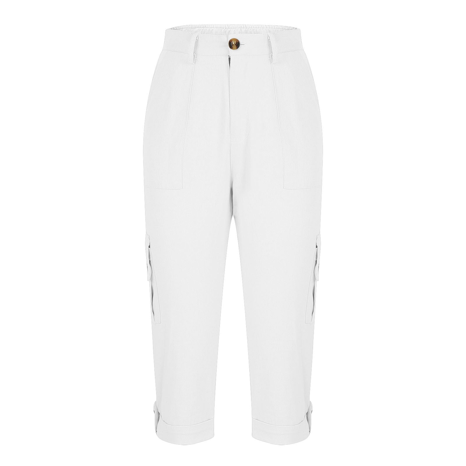 Women's high waist capri pants with pockets in White