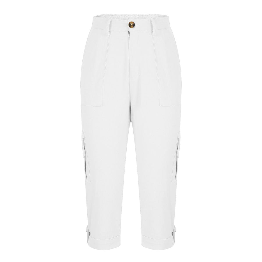 Women's high waist capri pants with pockets in White