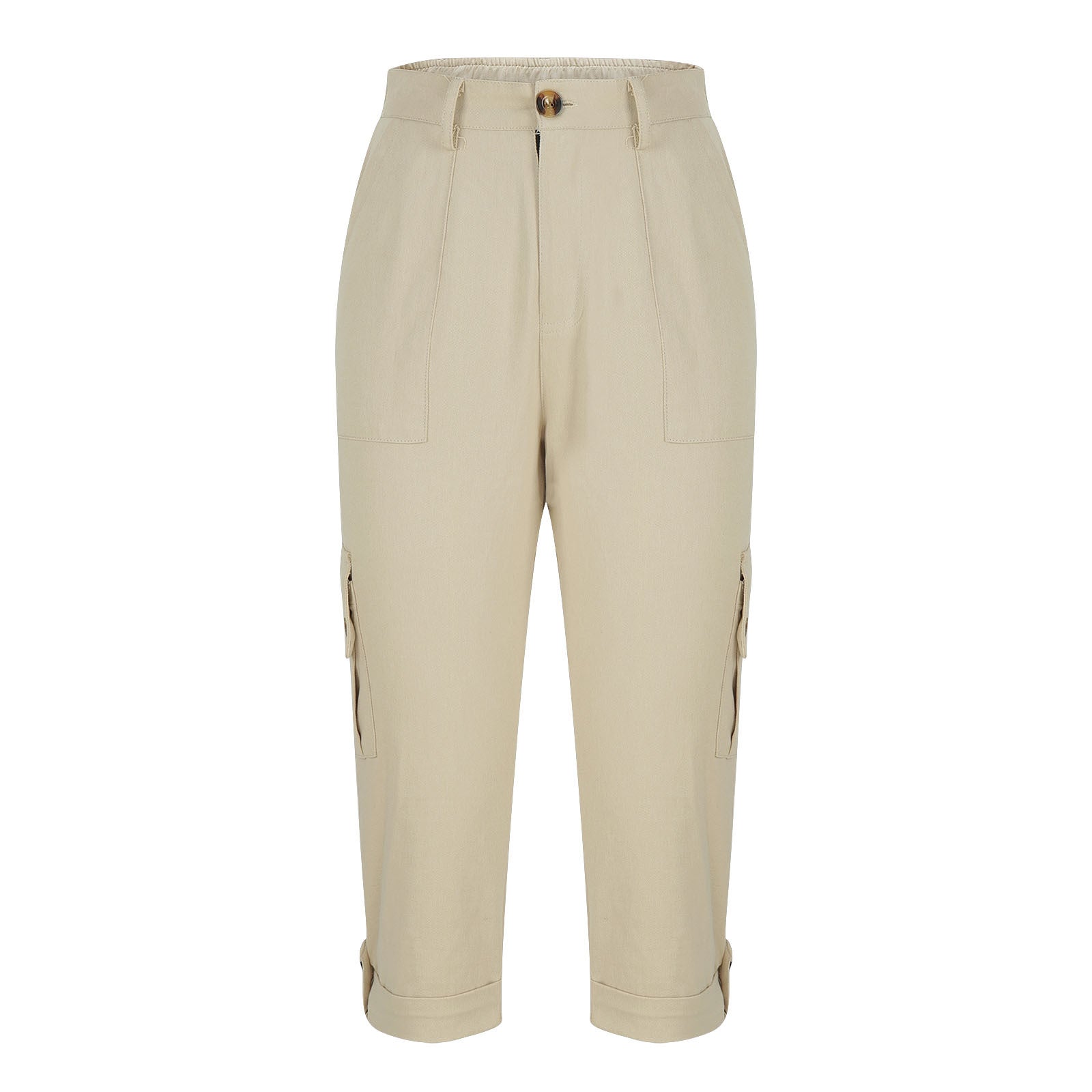 Women's high waist capri pants with pockets in Khaki