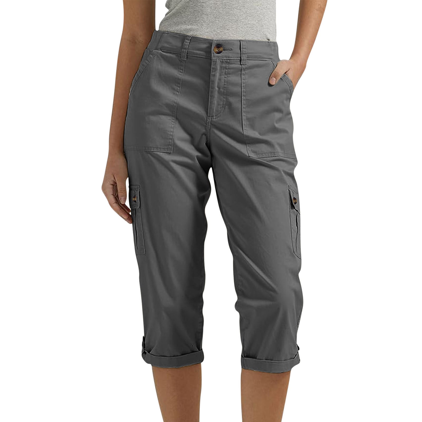 Women's high waist capri pants with pockets in Dark Gray
